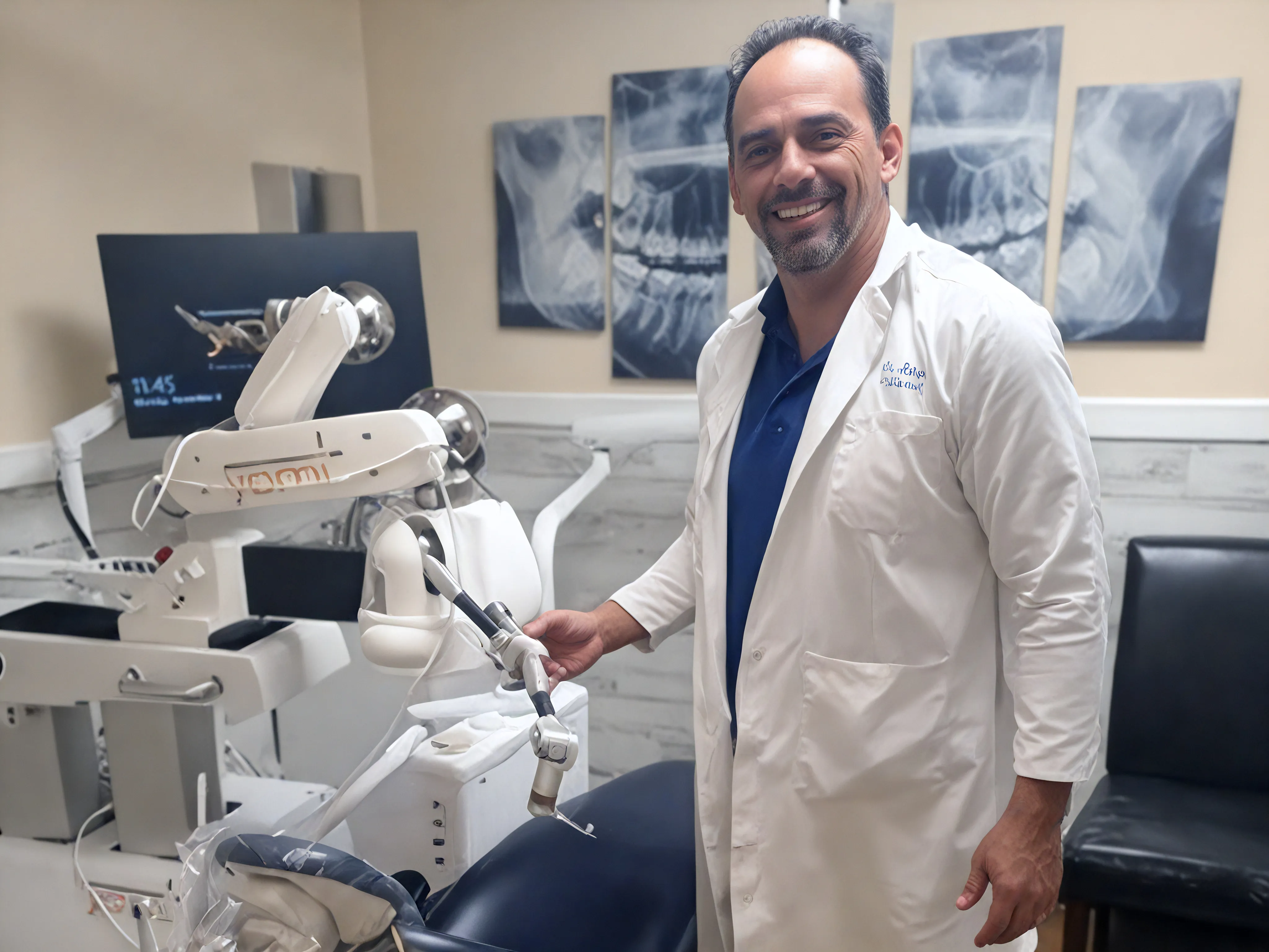 A dentist standing in the treatment room.